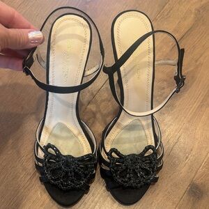 Adrienne Vittadini Black Beaded heels with ankle strap